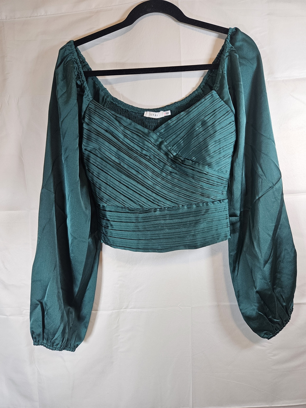 Lush Teal Off-Shoulder Pleated Crop Blouse Fairycore Renfair Whimsigoth